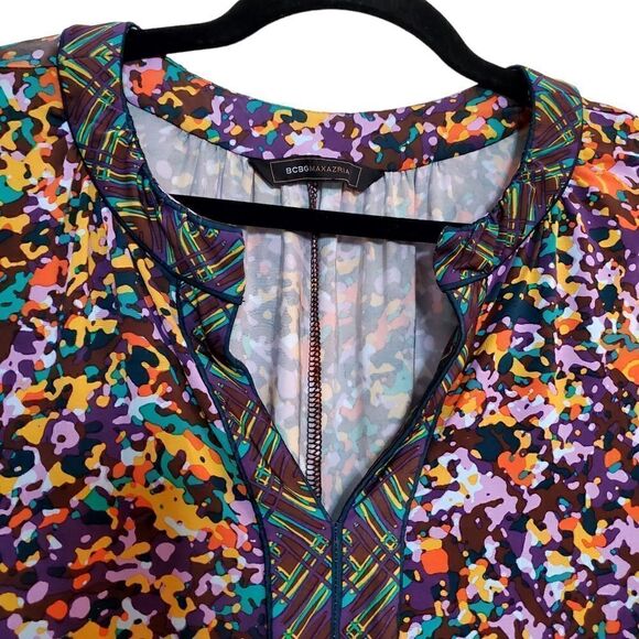 BCBGMaxAzria Womens Grape Paint Splatter Print Blouse Size XS - Picture 5 of 13